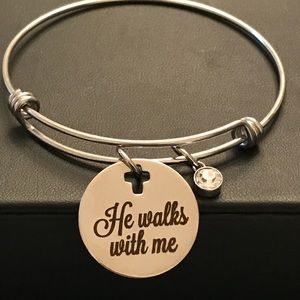 He walks with me charm bangle bracelet